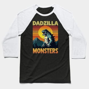 Mens Dadzilla Father Of The Monsters Retro Vintage Sunset Baseball T-Shirt